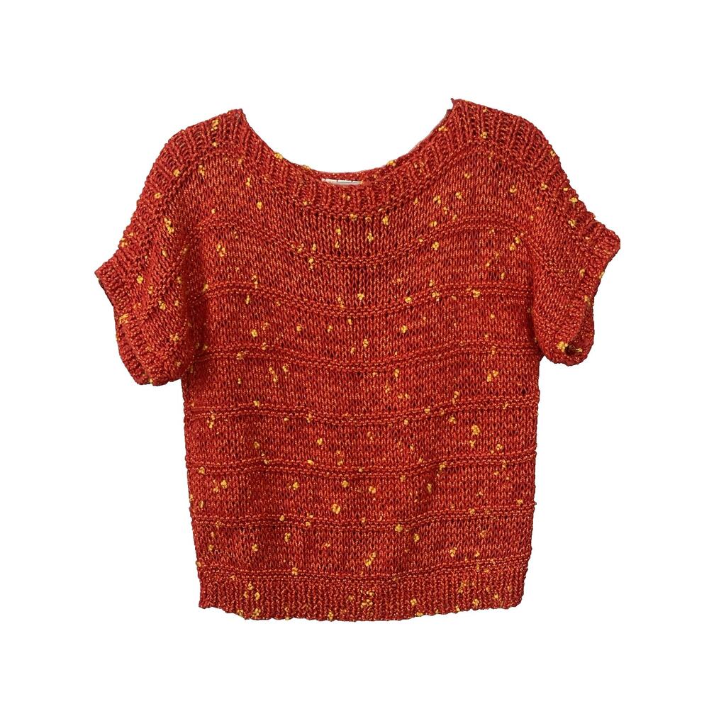 Vintage Pullover Sweater Size S/M Handmade By Una May Harden Short Sleeve Rust